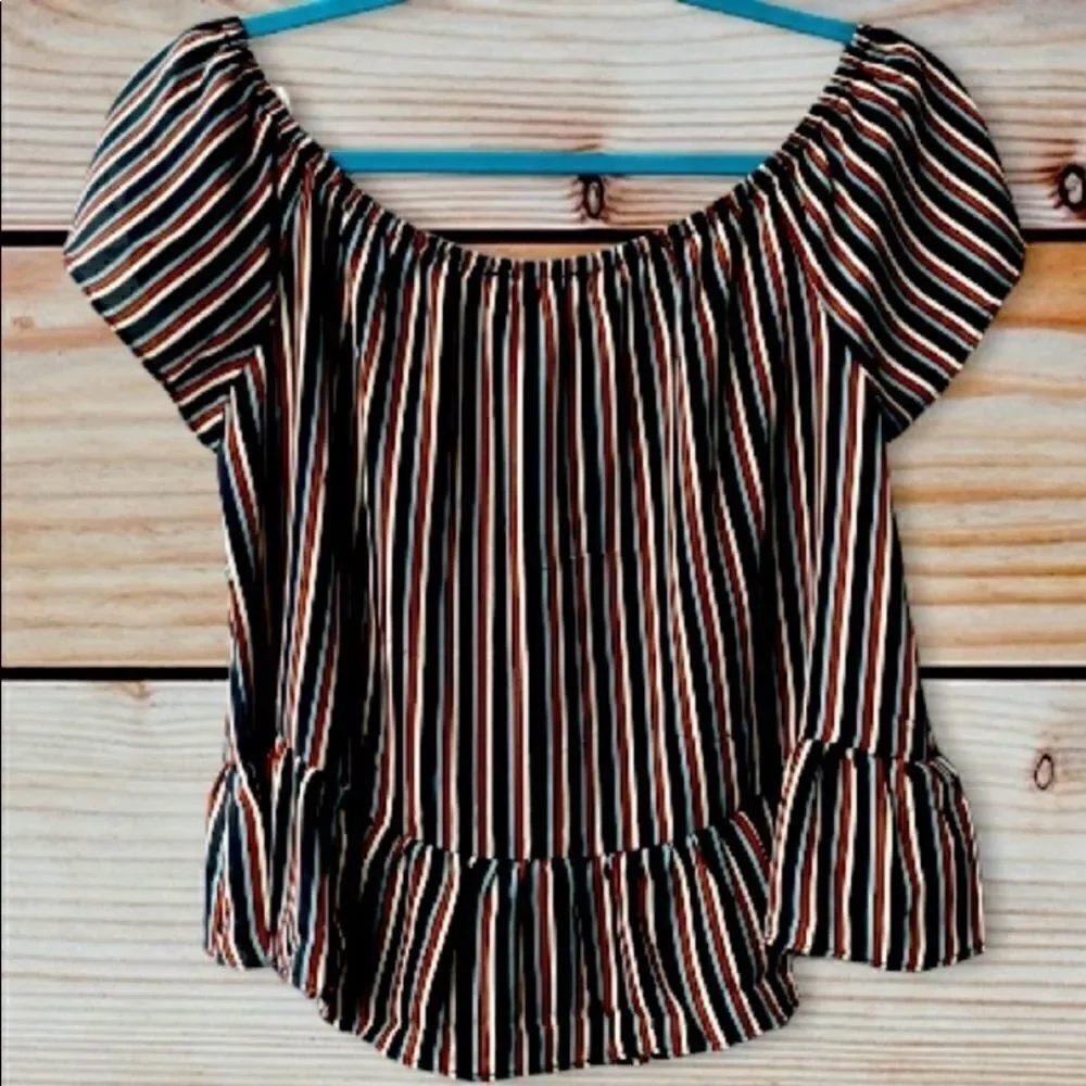 🌲 Timing Striped Off The Shoulder Top Blue White Large